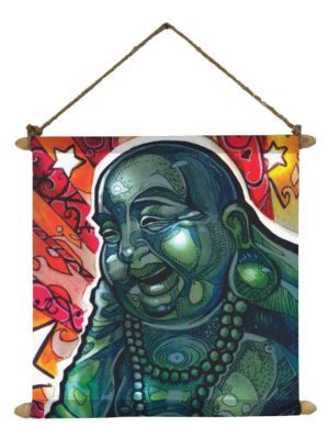 Captivating Laughing Buddha Idol for Wealth Poster Wall Painting Hanging Scroll Canvas - 12 x 12 inches