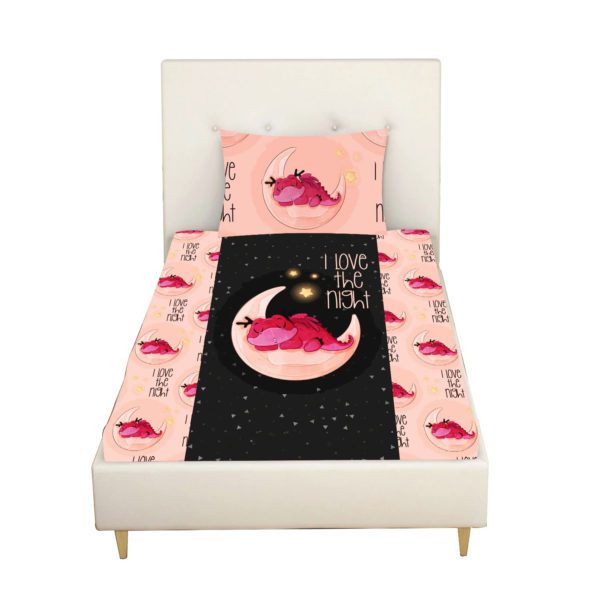 Cute Dinosaur with Unicorn Printed Velvet King Size Double Bedsheet with 2 Pillow Covers