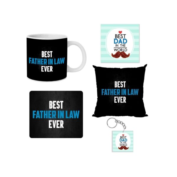 Father's Day Gifts Printed Mousepad, Keychain, Cushion Cover, Ceramic Coffee Mug (330ml), with Coaster Hamper Set