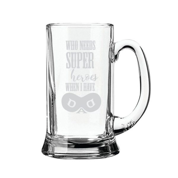 Super Hero Dad Engraved Beer Mug for Dad - Playboy Beer Mug 357ml