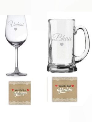 Ya Ya Café Birthday Rakhi Gifts for Brother and Bhabhi,Marathi Bhaiya Bhabhi Bhau Vahini Beer Mug Wine Glasses,