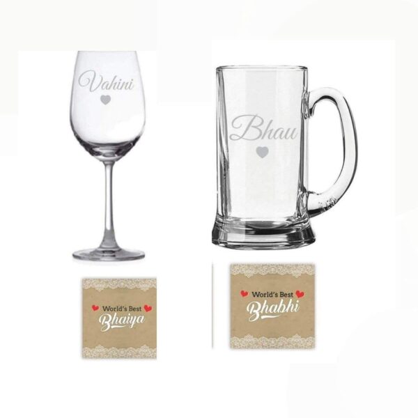 Ya Ya Café Birthday Rakhi Gifts for Brother and Bhabhi,Marathi Bhaiya Bhabhi Bhau Vahini Beer Mug Wine Glasses,