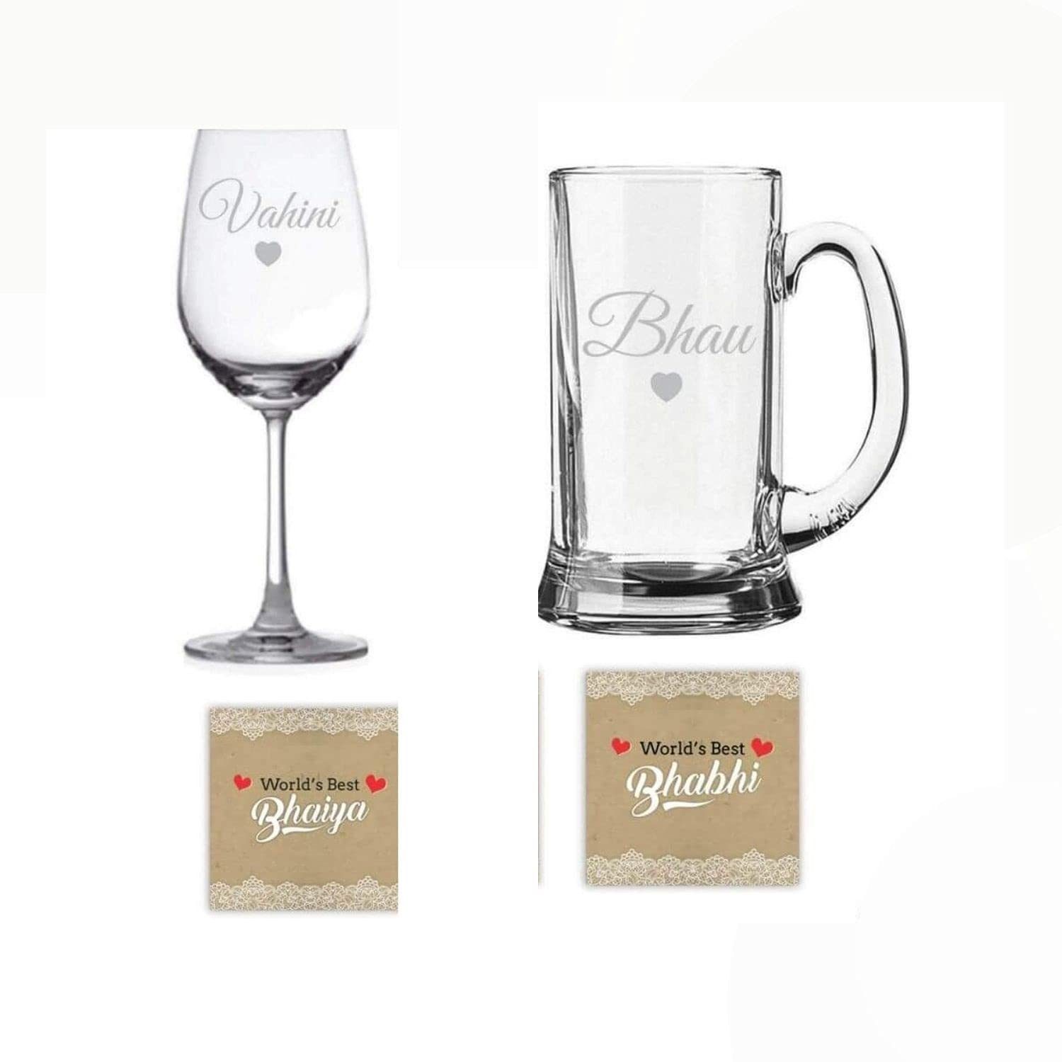 Ya Ya Café Birthday Rakhi Gifts for Brother and Bhabhi,Marathi Bhaiya Bhabhi  Bhau Vahini Beer Mug Wine Glasses, - theyayacafe