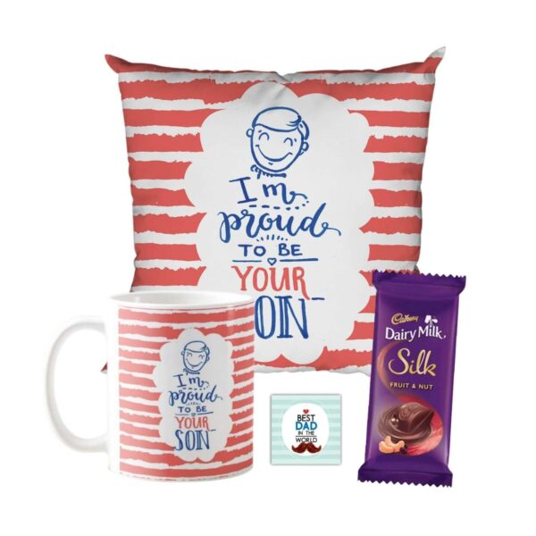 I Am Proud to Be Your Son Mug,1 Dairy Milk Silk 60 gm, with Coaster