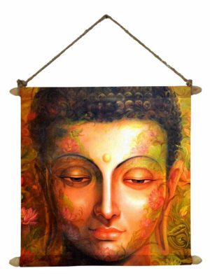 Converging Buddha Idol Puja Pooja Poster Wall Painting Hanging Scroll Canvas - 12 x 12 inches