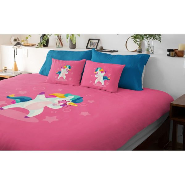 Birthday Gifts Velvet Designer Kids Swag Unicorn Printed Double King Size Bedsheet (100x100 Inches/250CT) with 2