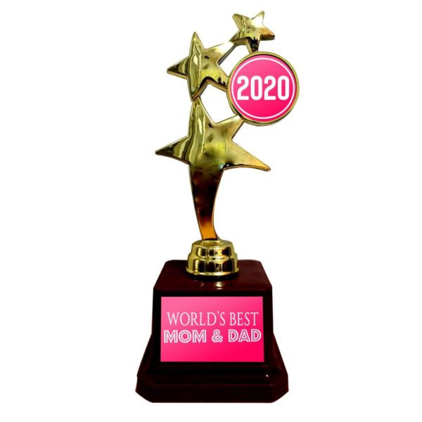 Mothers Day Worlds Best Mom and Dad Printed Champions Award Trophy Birthday - Golden, Alloy