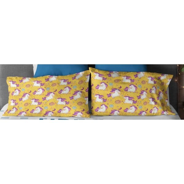 Birthday Gifts Velvet Designer Kids Unicorn Printed Double King Size Bedsheet (100x100 Inches/250CT) with 2 Matching