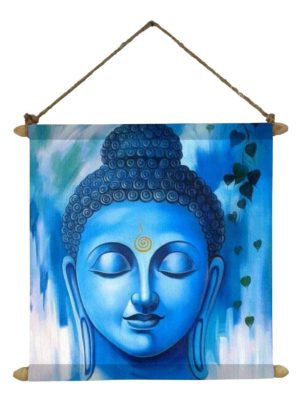 Meditating Buddha Idol Puja Pooja Poster Wall Painting Hanging Scroll Canvas - 12 x 12 inches