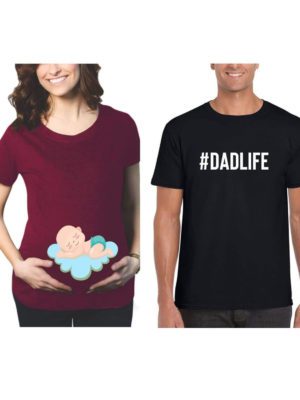 Hashtag Dad Life & Baby Sleeping Maternity Couple T-Shirts