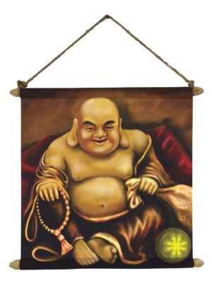 Laughing Buddha Idol for Wisdom Poster Wall Painting Hanging Scroll Canvas - 12 x 12 inches