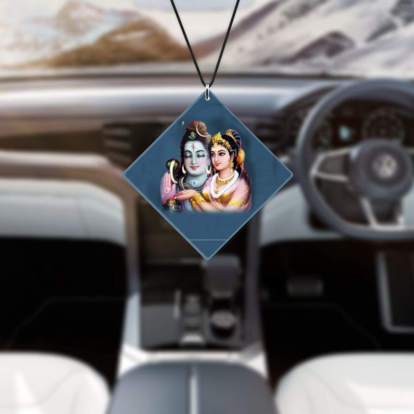 Religious Gifts Acrylic Car Hanging Accessories Lord Shiva with Parvati Printed Printed for Good Luck Interior