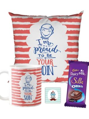 I Am Proud to Be Your Son Mug,1 Dairy Milk Silk 60 gm, with Coaster