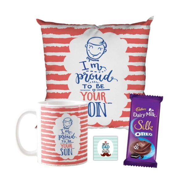 I Am Proud to Be Your Son Mug,1 Dairy Milk Silk 60 gm, with Coaster