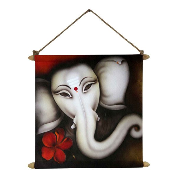 Divine Ganesha Poster Wall Painting Hanging Scroll Canvas - 12 x 12 inches