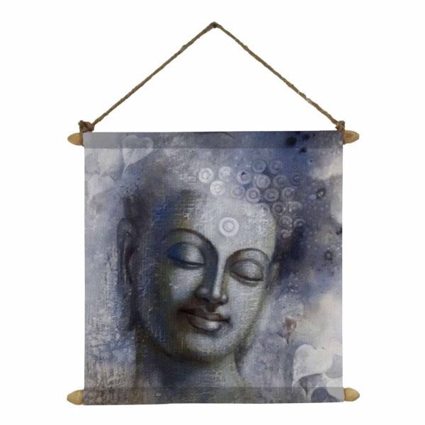 Smiling Buddha Idol Poster Wall Painting Hanging Scroll Canvas - 12 x 12 inches