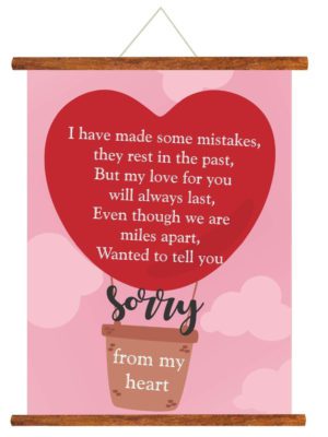 sorry greeting card gift for girlfriend wife boyfriend husband sorry from my heart scroll - 15 x 20 inches-Pink