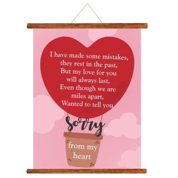 sorry greeting card gift for girlfriend wife boyfriend husband sorry from my heart scroll - 15 x 20 inches-Pink