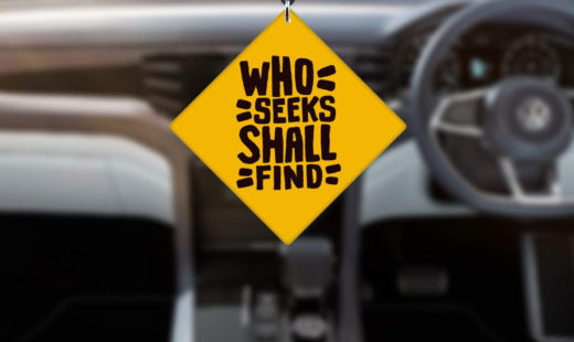 who seeks shall find car hanging