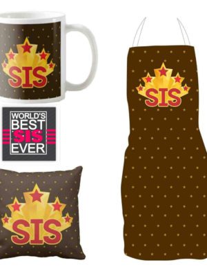 5 Star Sis Gifts Hamper Apron, Ceramic Mug, Cushion Cover