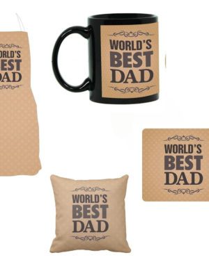 Worlds Best Dad Combo Set Of 5 Apron, Chef Hat, Mug, Coaster, Mousepad, Mousepad - 8 x 8 Inches, Coaster - 4 x