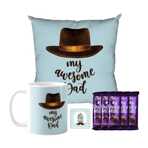 Dad Mug , Cushion Cover,1 Dairy Milk Silk 60 gm, with Coaster