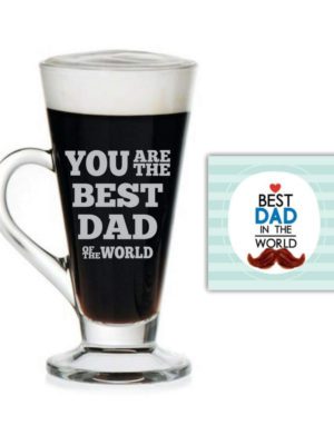 Best Dad in The World Engraved Glass Tea Coffee Mug Cup with Coaster