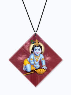 Religious Gifts Acrylic Car Hanging Accessories Lil Krishna Ladoo Printed for Good Luck Interior Decoration