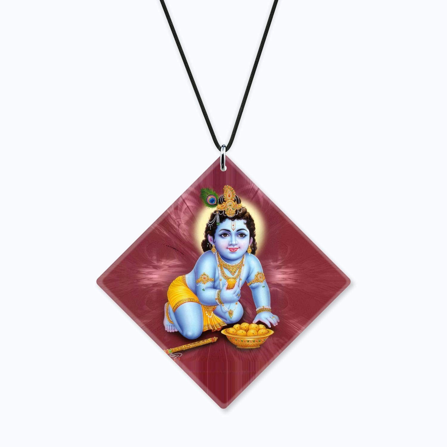 Religious Gifts Acrylic Car Hanging Accessories Lil Krishna Ladoo Printed for Good Luck Interior Decoration