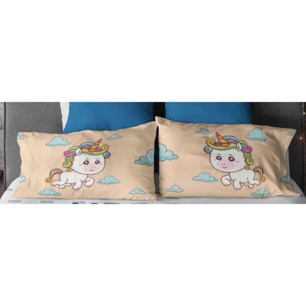 Birthday Gifts Velvet Designer Kids Cute Baby Unicorn Printed Double King Size Bedsheet (100x100 Inches/250CT) with 2
