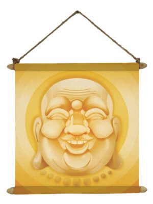 Laughing Buddha Idol with Pearls of Widom Poster Wall Painting Hanging Scroll Canvas - 12 x 12 inches