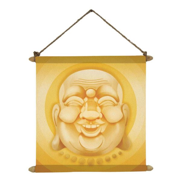 Laughing Buddha Idol with Pearls of Widom Poster Wall Painting Hanging Scroll Canvas - 12 x 12 inches