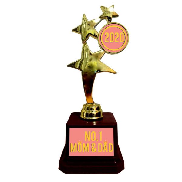 Mothers Day Printed No. 1 Mom and Dad Champions Award Trophy Birthday - Golden, Alloy