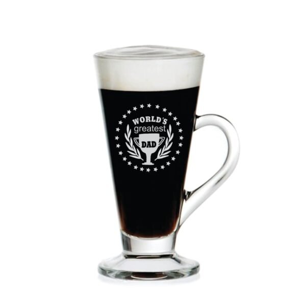 Worlds Greatest Dad Trophy Engraved Glass Tea Coffee Mug Cup with Coaster