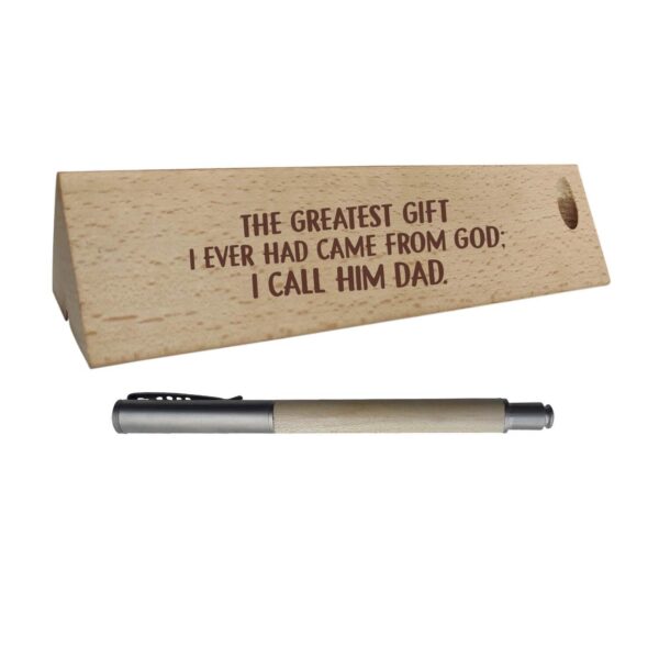 Birthday Gifts for Father Handmade Wooden Pen with Engraved Triangle Pen Box Holder - The Greatest Gift I Call Him