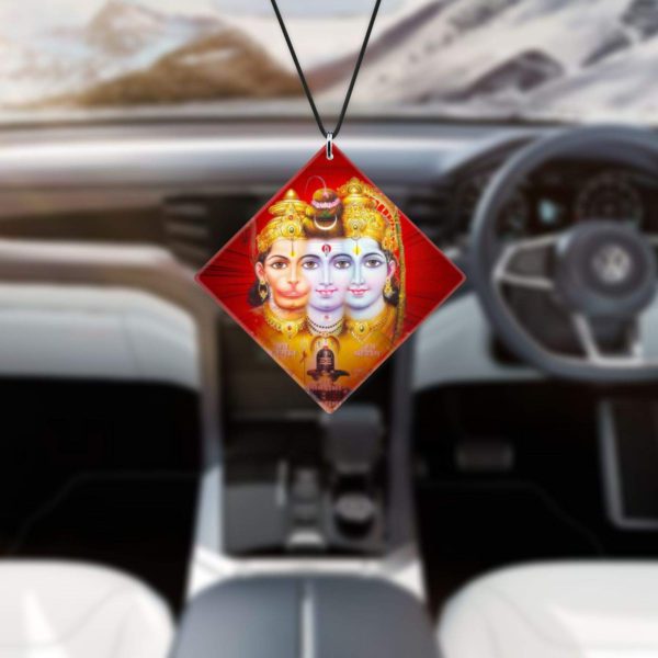 Religious Gifts Acrylic Car Hanging Accessories Lord Shiva with Ram Hanuman Printed Printed for Good Luck Interior