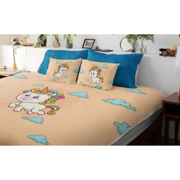 Birthday Gifts Velvet Designer Kids Cute Baby Unicorn Printed Double King Size Bedsheet (100x100 Inches/250CT) with 2