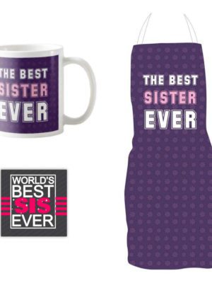 The Best Sister Ever Gift Hamper Set of 3 - Apron, Mug, Coaster