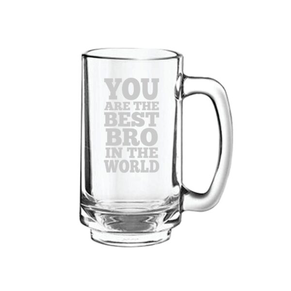 Glass Best Bro in The World Beer Mug with Coaster - (Clear, 357 ml) Combo of 2