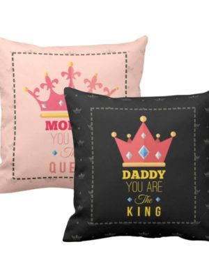 Birthday Gifts for Mom Dad 12 x 12 inches King Daddy Queen Mommy Printed Velvet Cushion Cover Throw Pillow