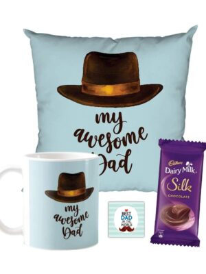 Dad Mug , Cushion Cover,1 Dairy Milk Silk 60 gm, with Coaster