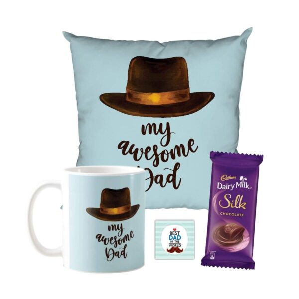 Dad Mug , Cushion Cover,1 Dairy Milk Silk 60 gm, with Coaster