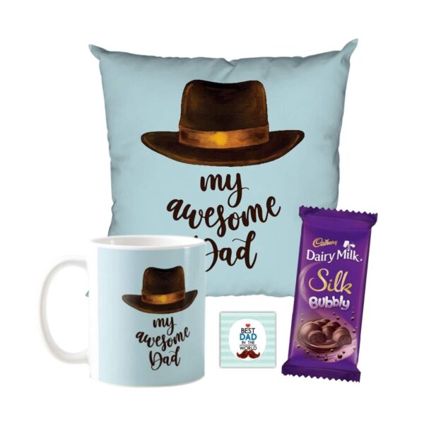 Dad Mug , Cushion Cover,1 Dairy Milk Silk 60 gm, with Coaster