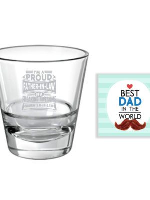 Birthday Gifts for Father in Law, I am Proud Father-in-Law of a Freaking Awesome Daughter-in-Law Whiskey Glass - 350