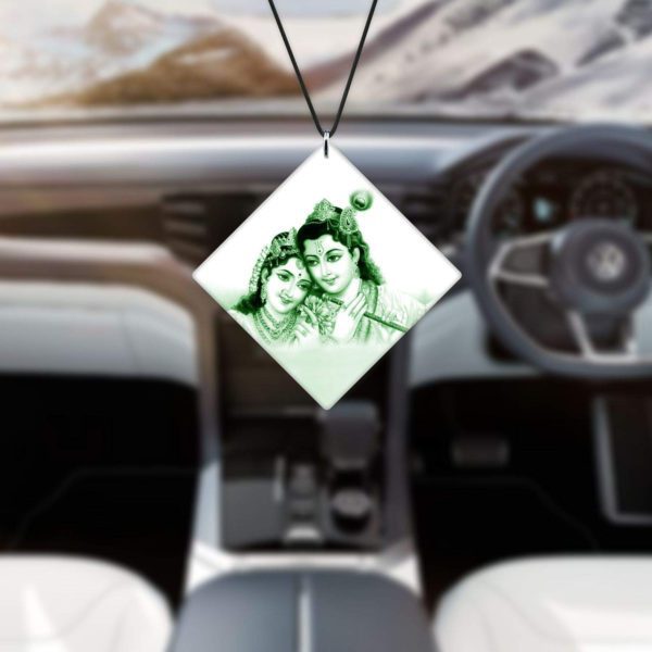 Religious Gifts Acrylic Car Hanging Accessories Lord Radha Krishna Worship Printed for Good Luck Interior Decoration