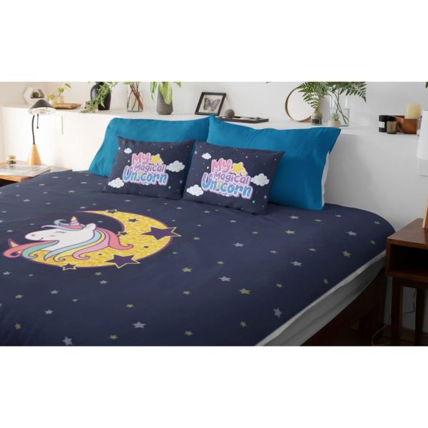 Birthday Gifts Velvet Designer Kids My Magical Unicorn Printed Double King Size Bedsheet (100x100 Inches/250TC) with 2