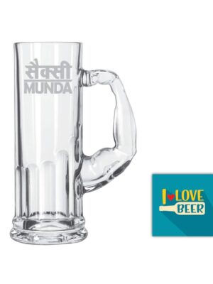 New Year Gifts, Sexy Munda Hindi Engraved Beer Mug - Muscular Beer 610 ml