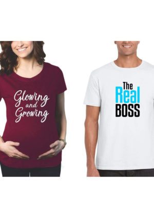 Glowing and Growing Mom The Real boss Dad Maternity Couple T-Shirts