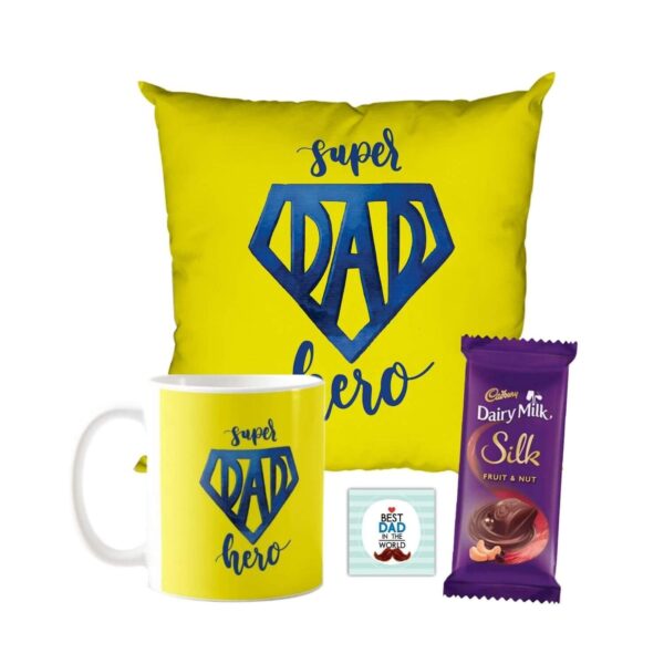 Super Dad Hero Mug ,1 Dairy Milk Silk 60 gm, with Coaster