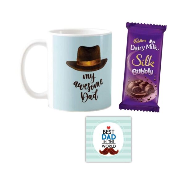 Dad Mug , Cushion Cover,1 Dairy Milk Silk 60 gm, with Coaster